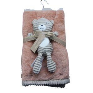 Chick Pea Bear Plush Baby Blanket Set Sherpa Fleece Tan Orange Soft Lovey NWT